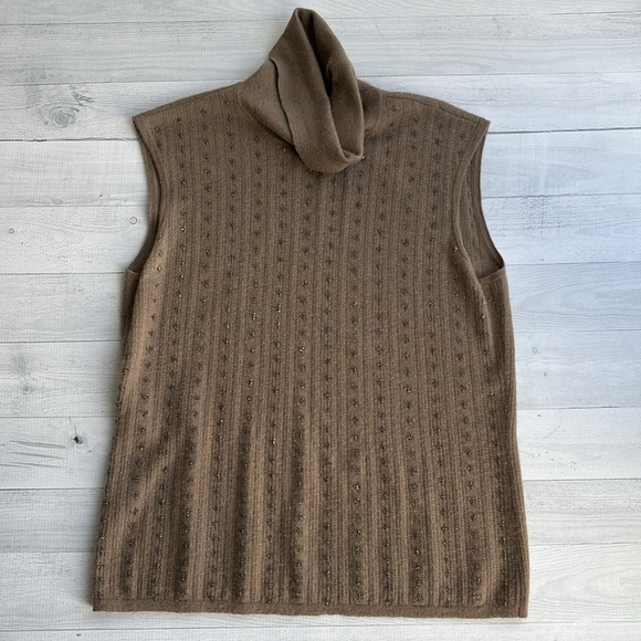 Calvin Klein Sweaters - Vintage Calvin Klein Cashmere Light Brown Sleeveless Turtleneck Knit Sweater M